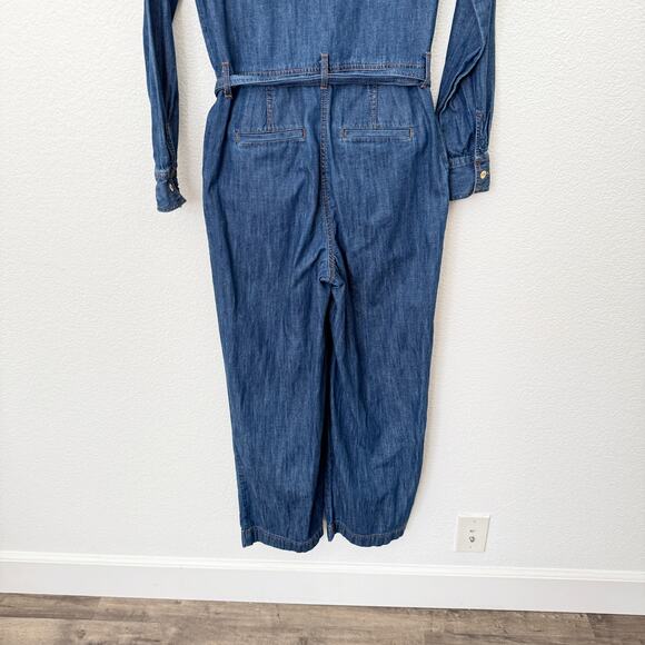 [Talbots] Blue Denim Moonlight Wash Utility Jumpsuit Long Sleeves Cotton Size XS - Picture 8 of 12